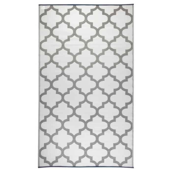 Fab Habitat 240x300cm Grey And White Tangier Trellis Recycled Plastic Outdoor Rug