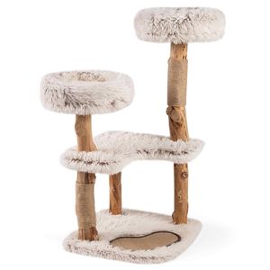 Costway 101cm Wood Cat Tree Tower Cat Climbing-White