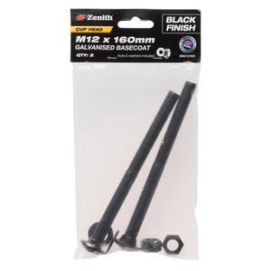 Zenith M12 x 160mm Black Cup Head Bolt - 2 Pack