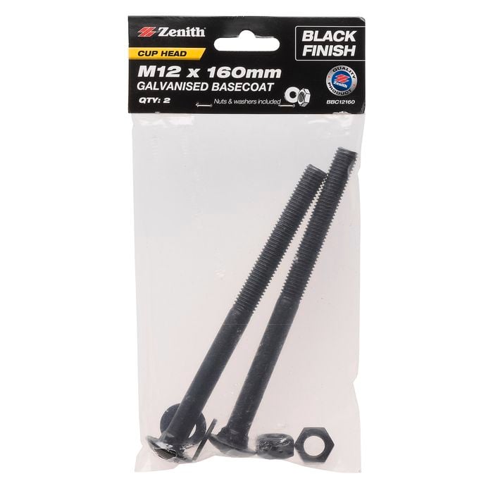 Zenith M12 x 160mm Black Cup Head Bolt - 2 Pack