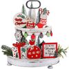 P&P Multicolour Wooden Christmas Tiered Tray Farmhouse Decor Set 8 Piece Tabletop Display