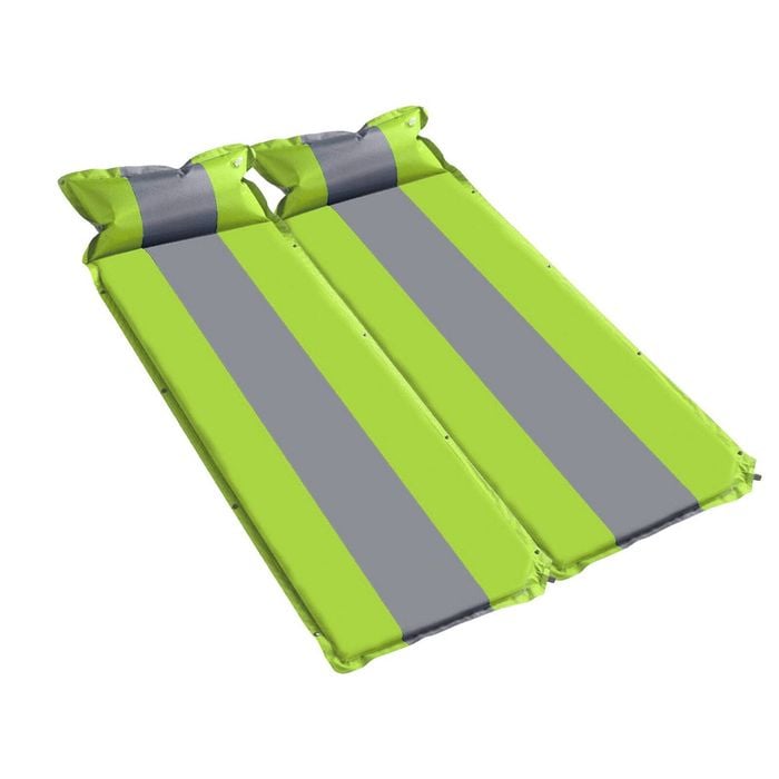 Double Self Inflating Mattress Sleeping Mat Air Bed Camping Camp Hiking Joinable Pillow - Green