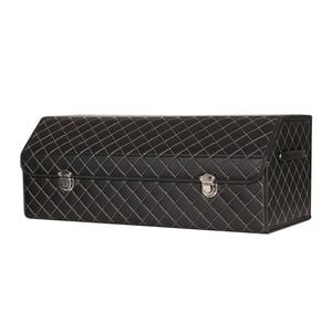 SOGA Leather Car Boot Collapsible Foldable Trunk Cargo Organizer Portable Storage Box - Black/White Stitch Large