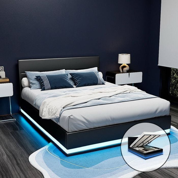 Artiss Bed Frame RGB LED Gas Lift King LUMI Bunnings Australia