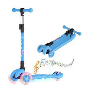 Advwin Foldable Kids Scooter w/ Music Light Up 3 Wheels Blue