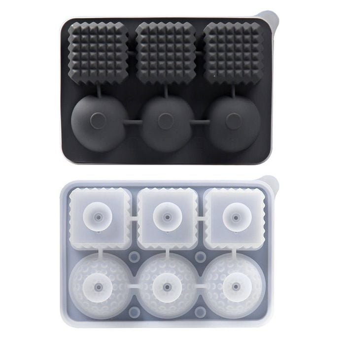 Catzon Silicone Ice Cube Tray with Lid 2 Shapes for Whiskey-Black