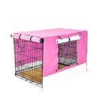 Paw Mate Wire Dog Cage Crate 30in with Tray + Cushion Mat + Pink Cover Combo