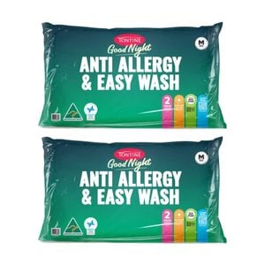 2x 2pc Tontine Good Night Anti Allergy & Easy Wash Pillows Medium Profile