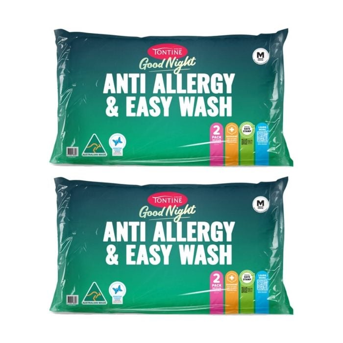 2x 2pc Tontine Good Night Anti Allergy & Easy Wash Pillows Medium Profile