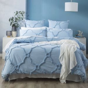 Renee Taylor Moroccan Chenille Vintage Washed Tufted Quilt Cover Set King Sky