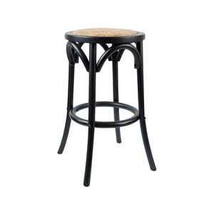 Aster Round Bar Stools Dining Stool Chair Solid Birch Timber Rattan Seat Black