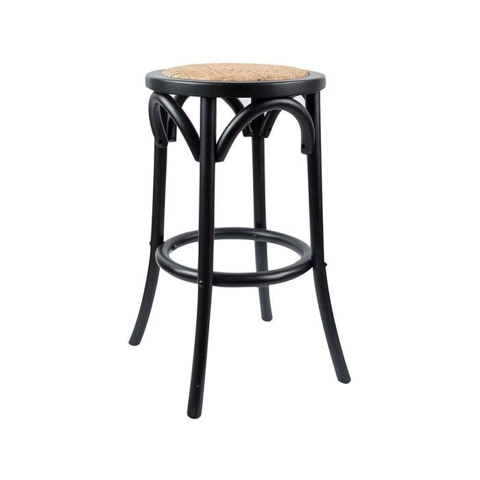 Aster Round Bar Stools Dining Stool Chair Solid Birch Timber Rattan Seat Black