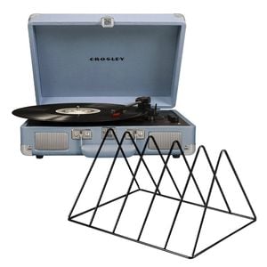 Crosley Cruiser Bluetooth Portable Turntable - Turquoise + Gadhouse Vinyl Rack Bundle - Black