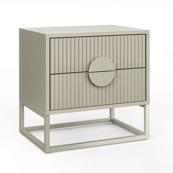 Braxton Putty Oak 2 Drawer Ripple Slatted Bedside Table