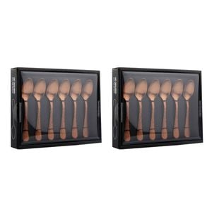2x 6pc Coffee Culture Satin Copper Stainless Steel Tea Spoon Set Reusable 13.5cm
