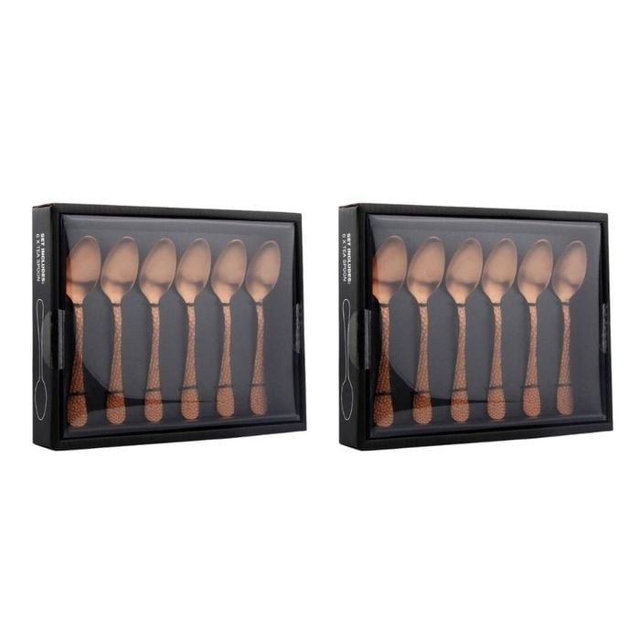 2x 6pc Coffee Culture Satin Copper Stainless Steel Tea Spoon Set Reusable 13.5cm