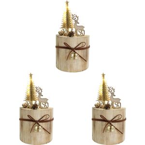 3PK LVD Metal/Wood LED Xmas Tree Deer Stump Home Christmas Display Decor 11x21cm