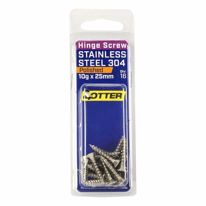Otter 10 x 25mm Polished Stainless Steel 304 Hinge Screws - 16 Pack
