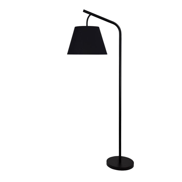 Oriel Lighting Padstow Black Metal Floor Lamp With Black Cotton Shade
