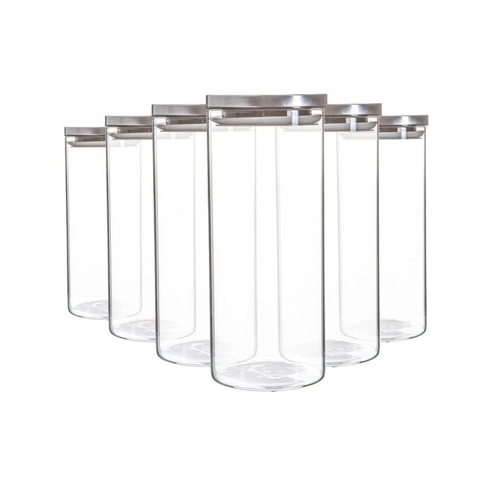 Argon Tableware Glass Storage Jars with Metal Lids - 1.5 Litre - Pack of 6