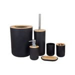 Estilo 6 Piece Black and Bamboo Bathroom Accessory Set