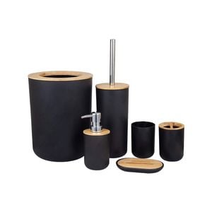 Estilo 6 Piece Black and Bamboo Bathroom Accessory Set
