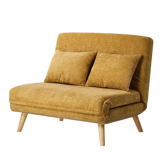 Oikiture 2 Seater Folding Sofa Bed Lounge Recliner Love Seat Chenille Yellow