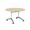 Olg Modulus Flip Table White And Silver Frame Nordic Maple Top 1200mm Diameter