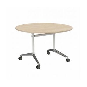Olg Modulus Flip Table White And Silver Frame Nordic Maple Top 1200mm Diameter