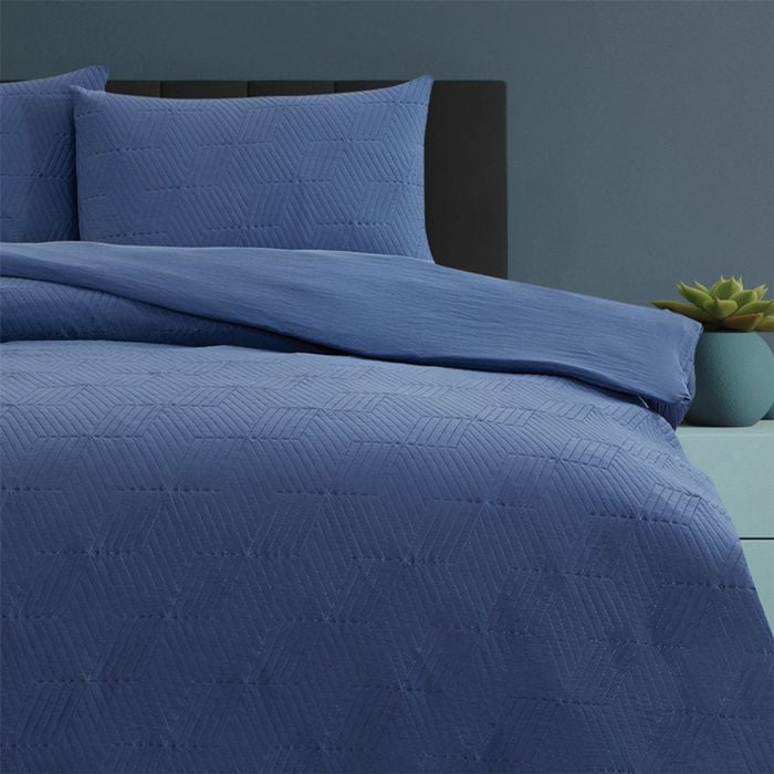 Ardor Boudoir King Bed Maxwell Pinsonic Embossed Quilt Cover Set Navy