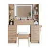 Artiss Dressing Table Vanity Desk Set Stool Led Charging Station Wood