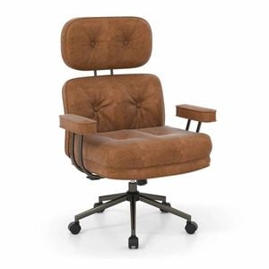 Costway Home Office Chair Computer Desk Chair Armchair Suede Fabric Brown