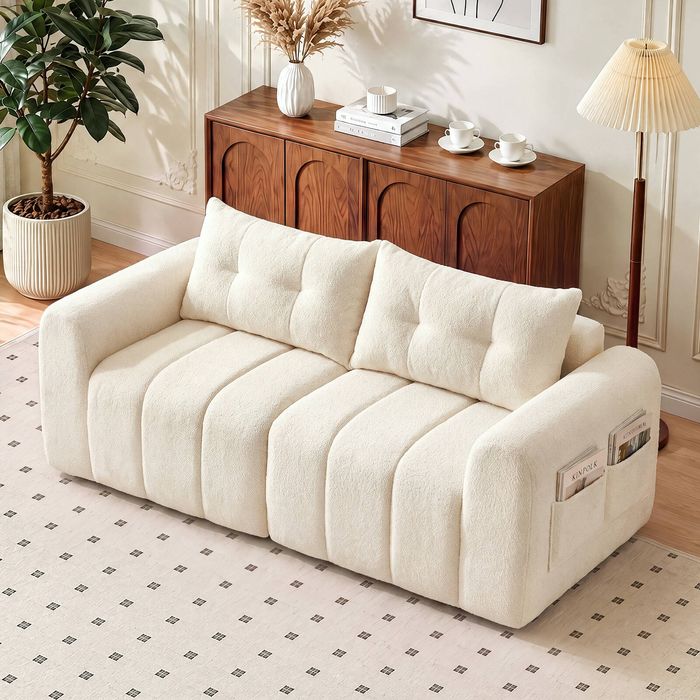 Advwin 170cm 2 Seater Sofa Chenille Modular Sectional Couch No Assembly Beige