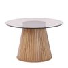 HOMFURN Round Coffee Table, Ø80 x H50 cm, 8 mm Tempered Glass Top, Wood-Grain Pedestal Base, Living Room Center Coffee Table