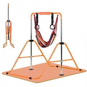 Advwin Adjustable Height Gymnastics Bar for Kids with Mat & Rings & Swing, Orange