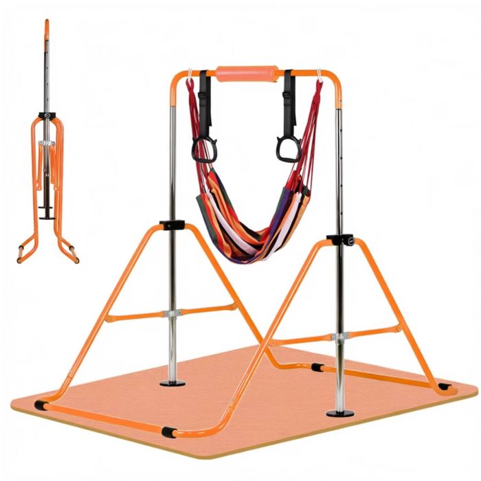 Advwin Adjustable Height Gymnastics Bar for Kids with Mat & Rings & Swing, Orange