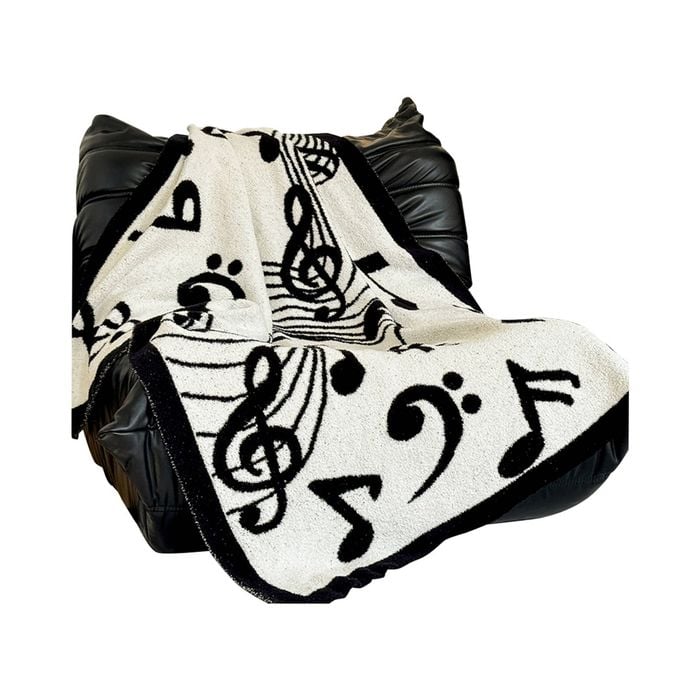 SOGA 130x160cm Black and White Musical Note Throw Blanket