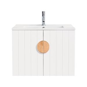CIBO 600mm White Freshwater Wall Hung Bathroom Vanity with Oak Handle