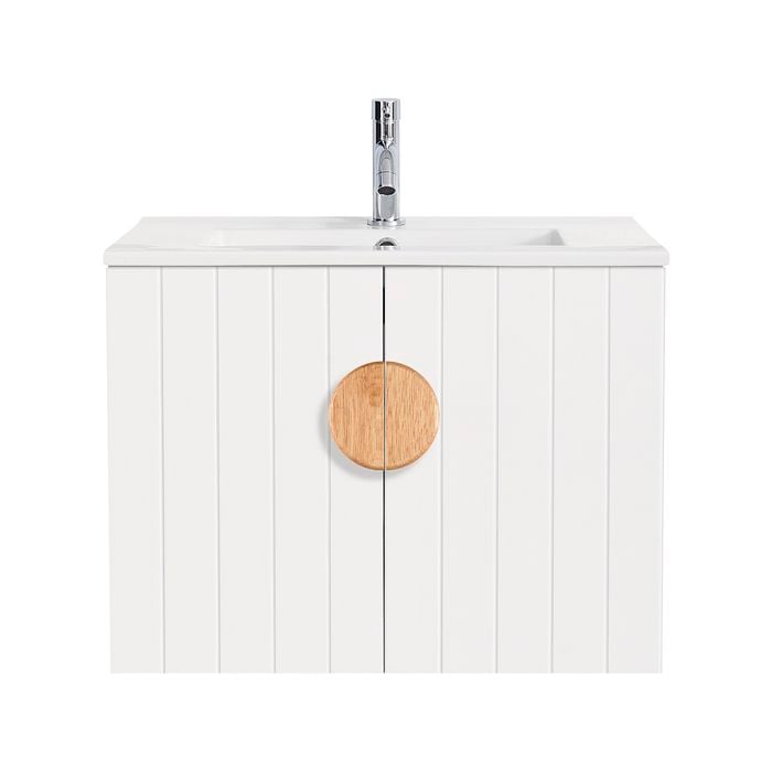 CIBO 600mm White Freshwater Wall Hung Bathroom Vanity with Oak Handle