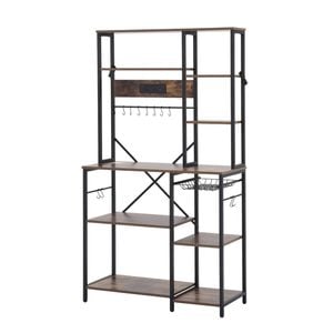 Artiss Kitchen Bakers Rack with Power Outlets Hooks Pull Out Basket 96CMX170CM Microwave Stand