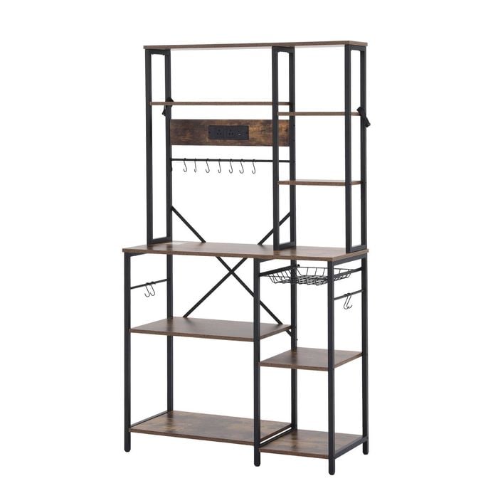 Artiss Kitchen Bakers Rack with Power Outlets Hooks Pull Out Basket 96CMX170CM Microwave Stand