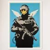 Galrie Banksy Flying Copper Art Print - Iconic 2003 Artwork on Museum-Quality Paper, White Frame, A4 21 x 30cm (8 x 12inch)