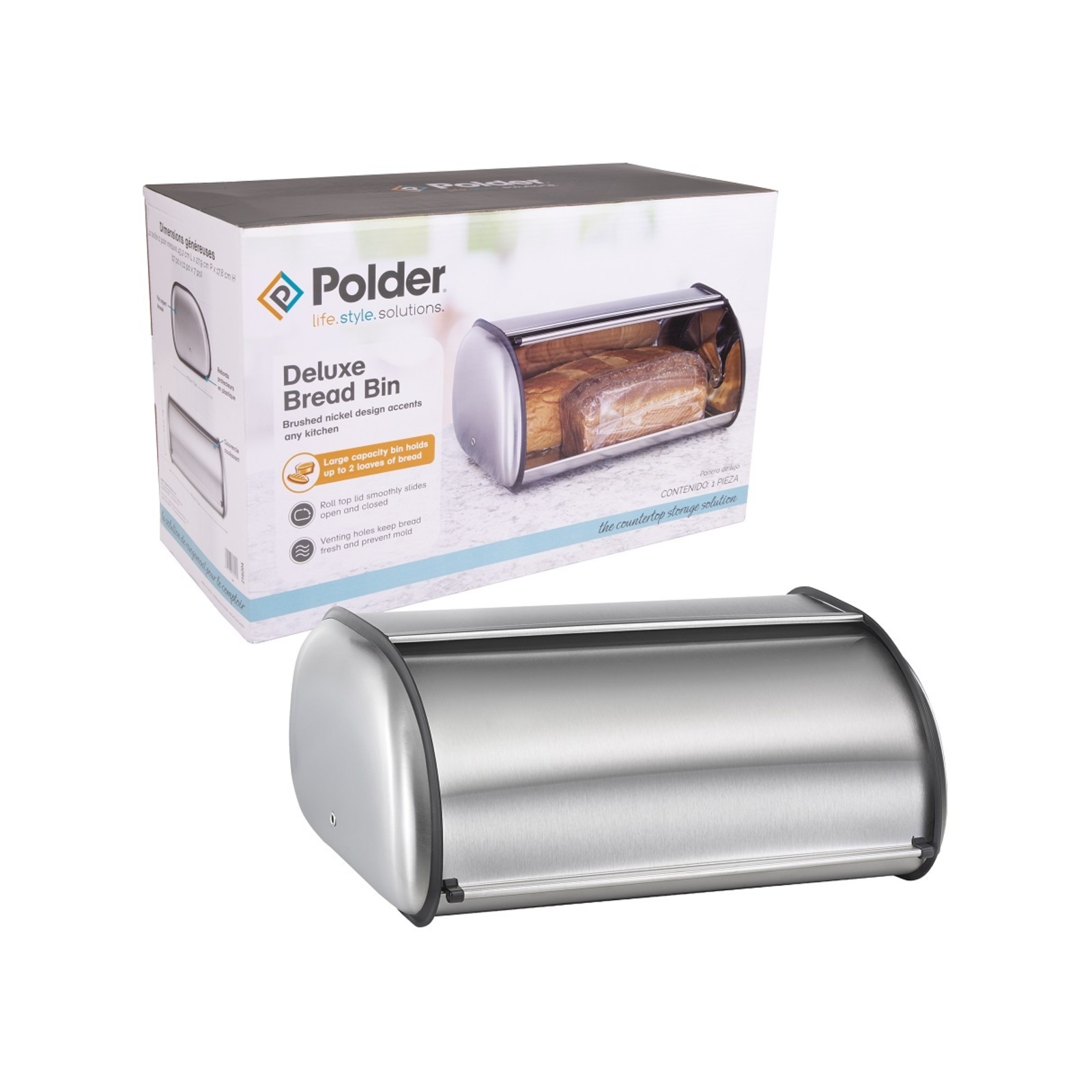 Polder Deluxe Brushed Nickel Bread Bin Bunnings Australia