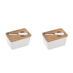 2PK Ladelle Alto Serve & Share Ceramic Butter Dish w/ Spreader Serving Tray