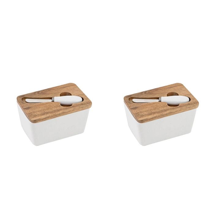 2PK Ladelle Alto Serve & Share Ceramic Butter Dish w/ Spreader Serving Tray