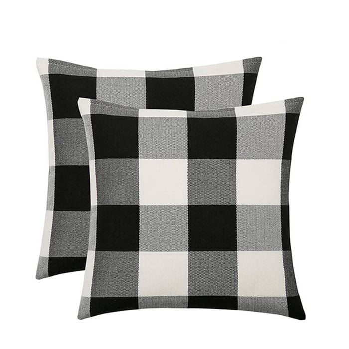 Catzon 2 Pcs Buffalo Check Throw Pillow Covers for Farmhouse 40X40cm-Black