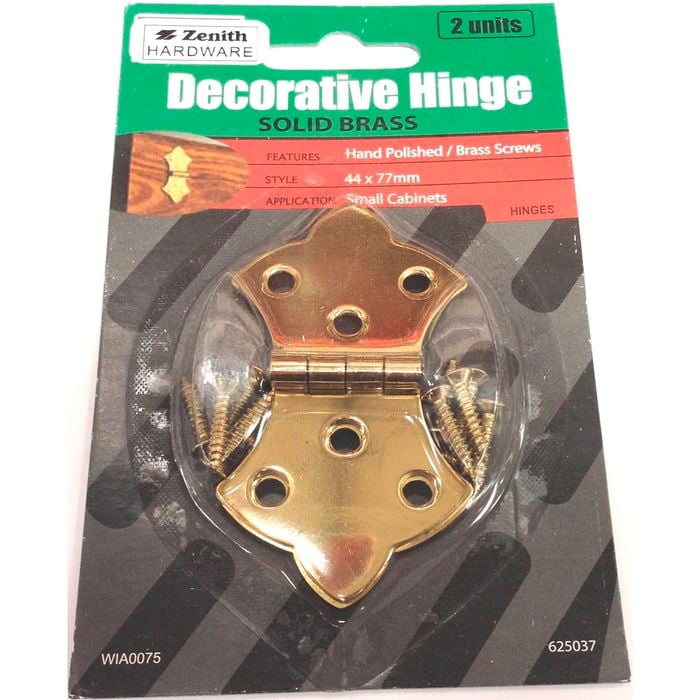 Zenith Decorative Hinge 44 x 77mm Brass 2pk