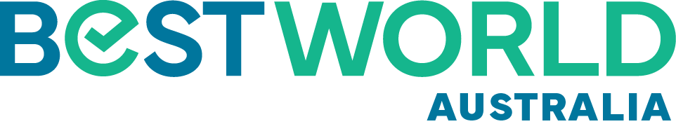 Logo for Best world in blue and green 