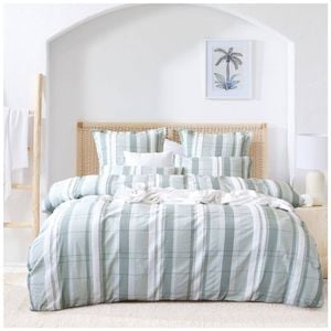Renee Taylor Syracuse Quilt Duvet Cover Set Sage Green & White Stripe Super King