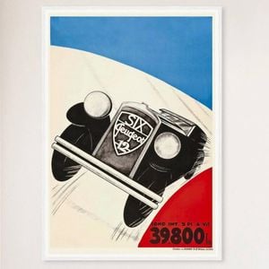 Galrie Stunning Vintage French Automobile Racing Poster with Classic Tricolour Design, White Frame, 70 x 100cm (28 x 40inch)